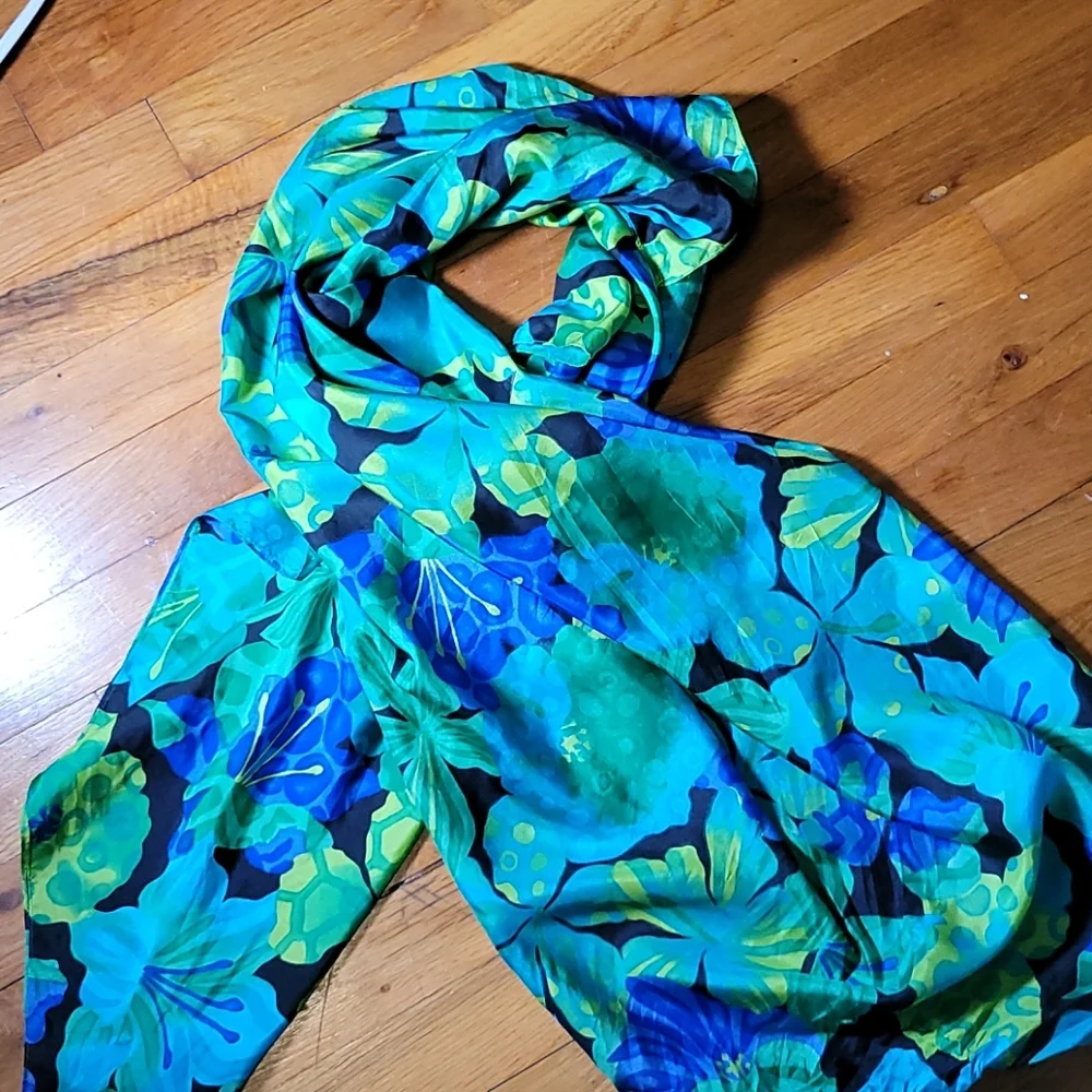 Vibrant Silk  green floral wrap, scarf, coverup wrap